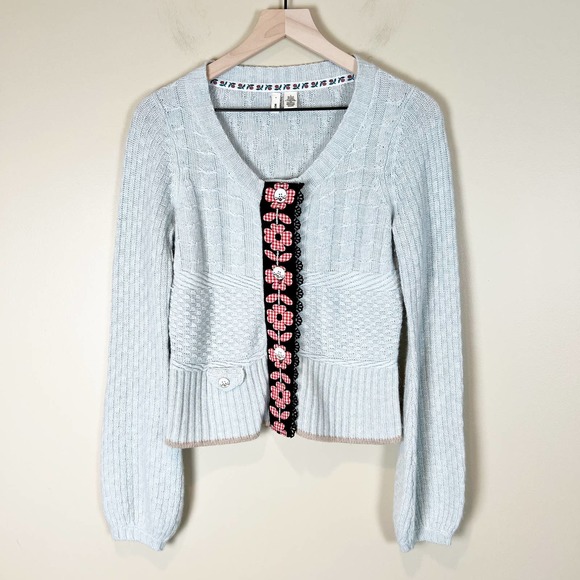 Anthropologie Sweaters - Moth Anthropologie Blue Embroidered Cardigan Cropped Sweater
